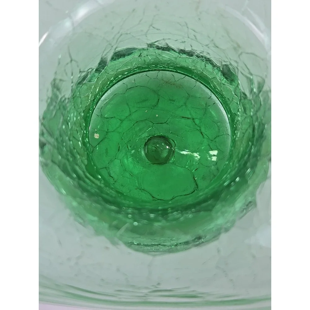 Elegant Blenko? Jack In the Pulpit Green Crackle Blown Art Glass Vase w Pontil